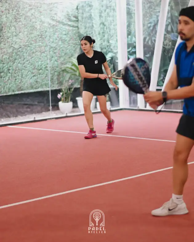 Doubles pair at the net